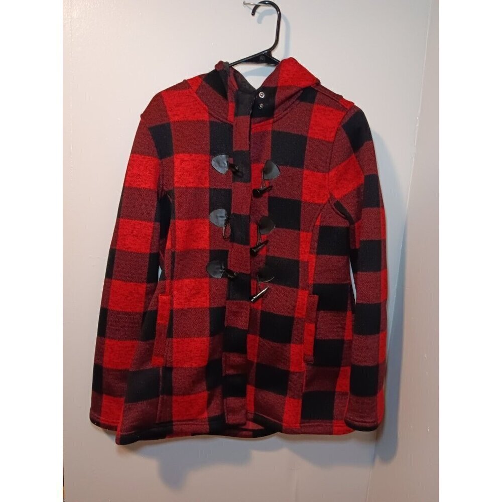 Madden Girl Red and Black Plaid Buffalo Check Jacket With Hood Size XL